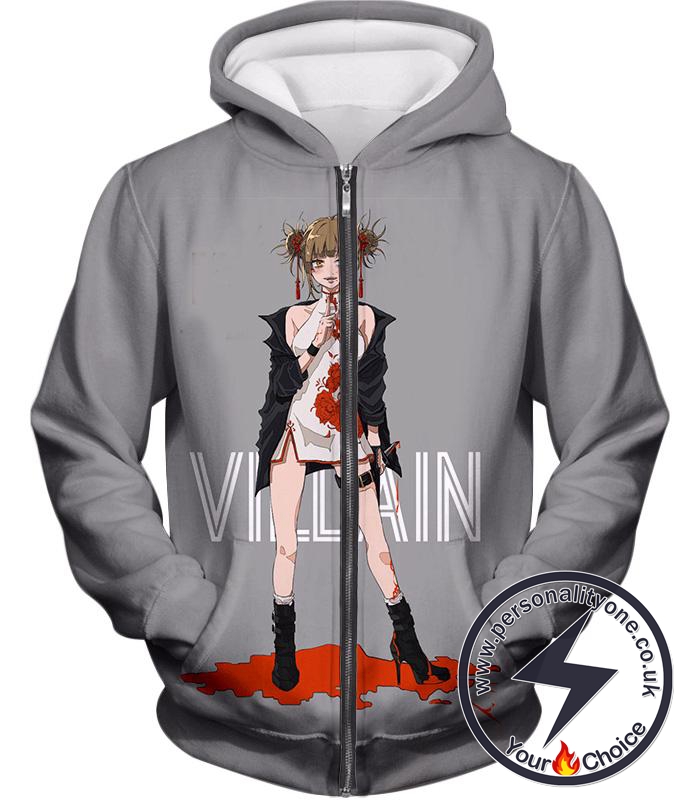 My Hero Academia Villain Vangaurd Action Squad Himiko Toga Grey Zip Up Hoodie